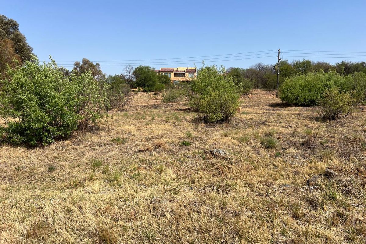 A view of a vacant residential plot featuring natural vegetation and a utility pole, with neighboring properties visible in the distance.