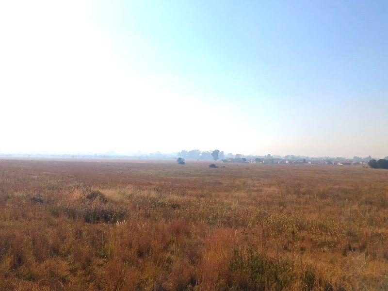A wide, open expanse of undeveloped residential land featuring natural grassland and distant horizon views.
