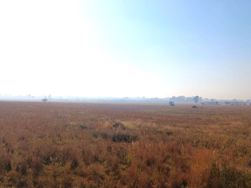 A wide, open expanse of undeveloped residential land featuring natural grassland and distant horizon views.