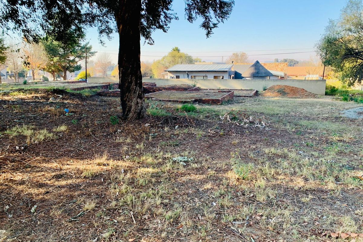 A view of a vacant residential plot featuring mature trees, a brick retaining wall, and a boundary wall, offering potential for development.