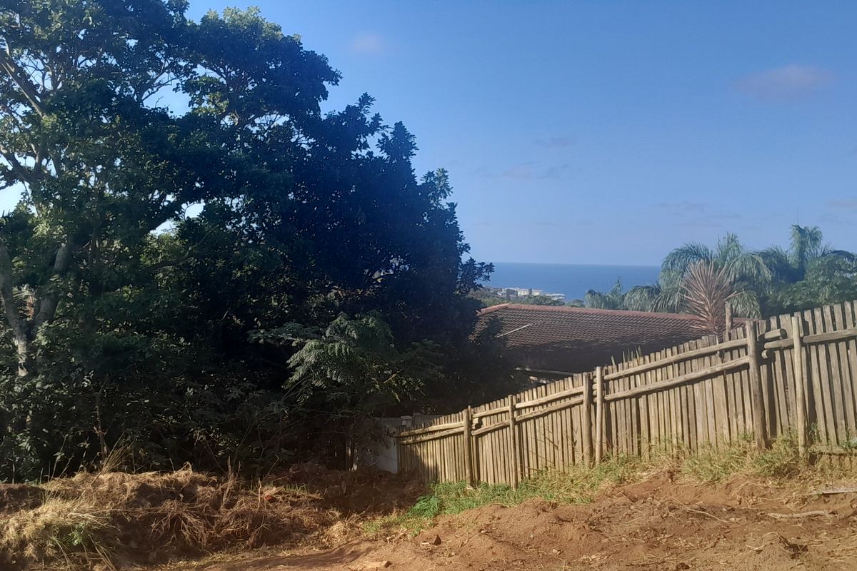 A view of the coastal landscape and surrounding greenery from the vacant residential property, featuring a wooden perimeter fence.