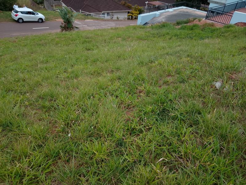 A view of a vacant residential plot featuring sloped, grass-covered terrain with adjacent street access.