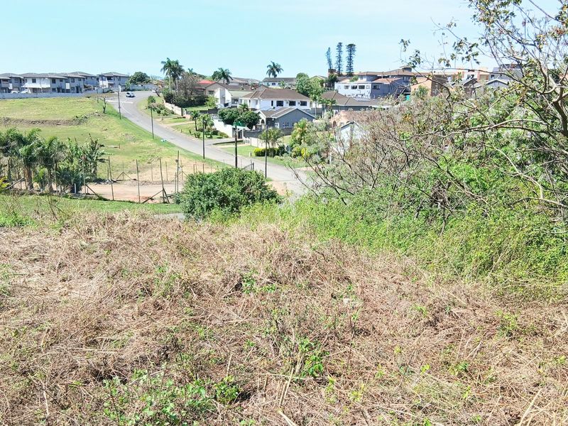 An elevated view overlooking a vacant residential plot with surrounding neighborhood infrastructure and established greenery.