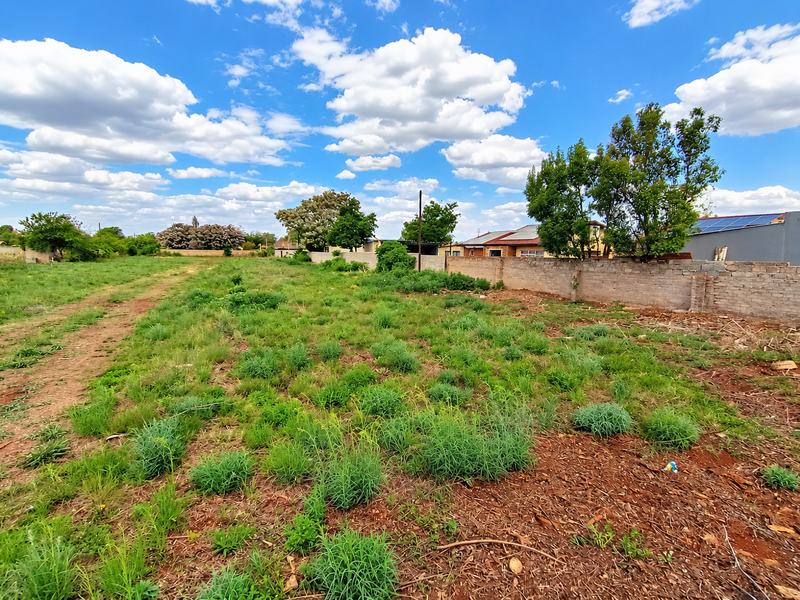 A vacant residential plot featuring natural vegetation and a perimeter brick wall, offering a clear space for future development.