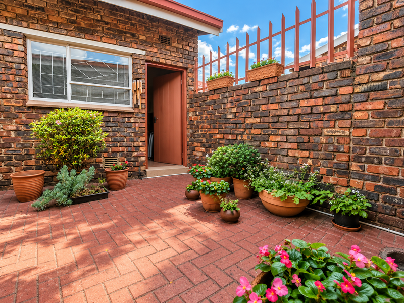 A private rear courtyard featuring durable brick paving, face brick walls, and secure perimeter fencing, providing a low-maintenance outdoor space.