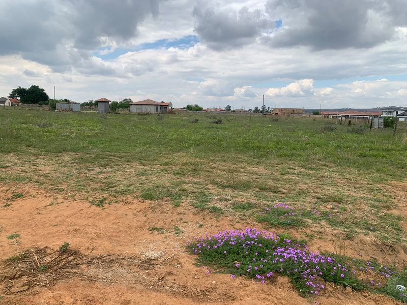A wide-angle view of a vacant residential plot featuring natural grassland and perimeter fencing in a developing neighborhood.