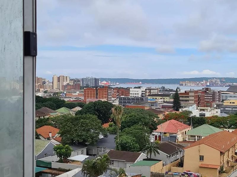 Elevated urban and coastal view overlooking the surrounding residential neighborhood and city skyline.