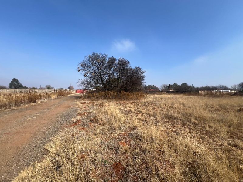 A vacant residential plot featuring a gravel access road, perimeter walling, and natural vegetation, offering a clear space for future development.