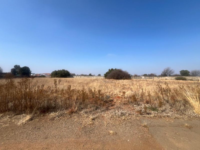 A vacant residential plot featuring dry grass, natural vegetation, and a perimeter wall, offering a blank canvas for future development.