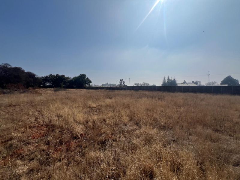 A vacant residential plot featuring dry grass and a perimeter wall, offering a blank canvas for future development.