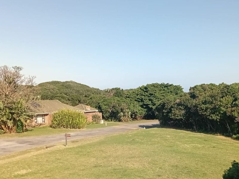 An elevated view of the property exterior, featuring a paved driveway, surrounding lawn, and established greenery in a natural setting.