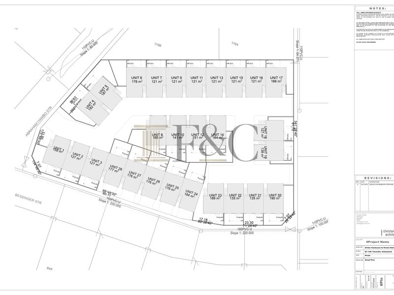 Architectural site plan showing the layout and unit distribution for a townhouse development project.