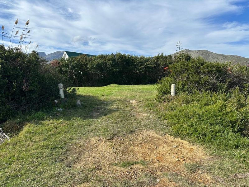 A view of the vacant residential land showing the access point, boundary markers, and surrounding natural vegetation with mountain views in the background.