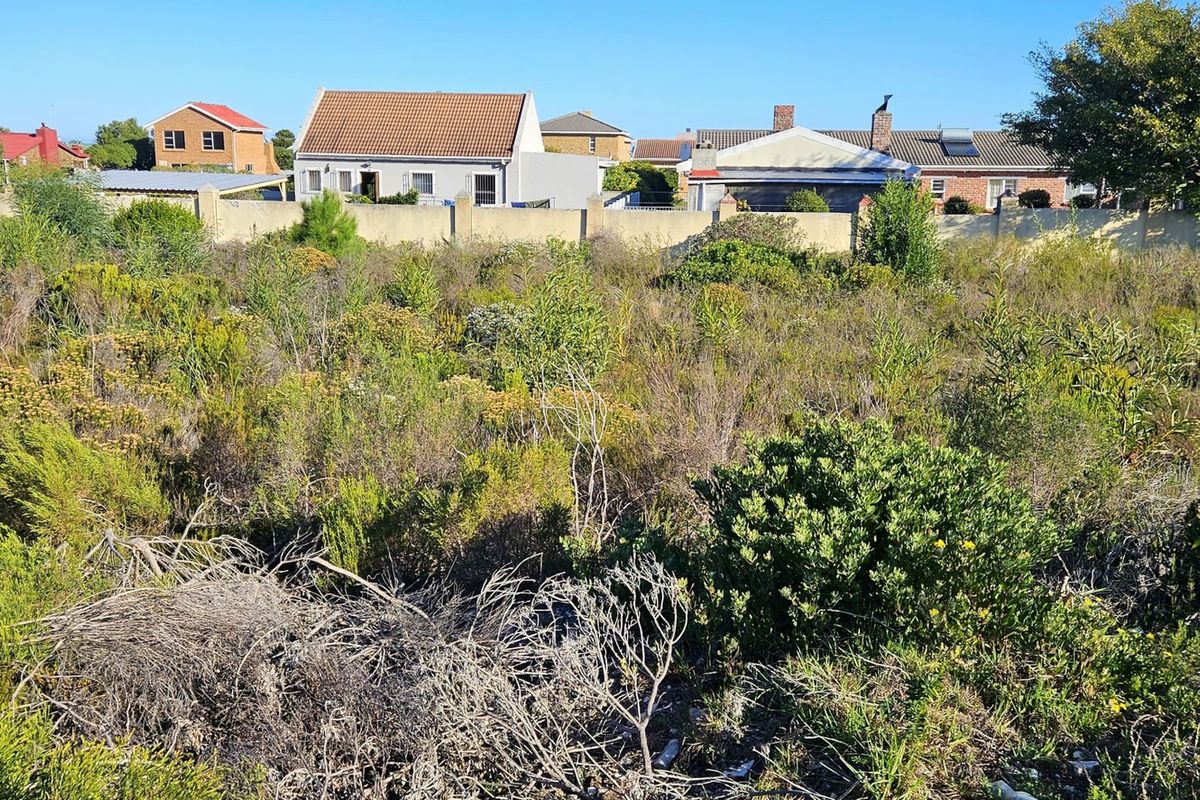 A view of a vacant residential plot covered in natural vegetation, enclosed by a perimeter wall with neighboring houses in the background.