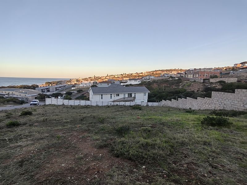 Elevated view overlooking a residential coastal neighborhood with a clear horizon and natural landscape in the foreground.