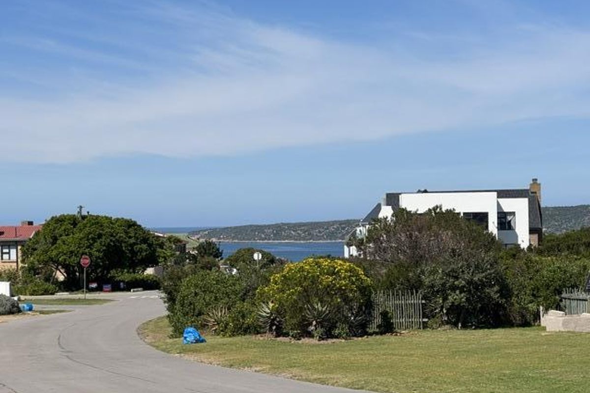 A scenic view of the coastal landscape and surrounding neighborhood, featuring established greenery and a paved road leading towards the ocean.