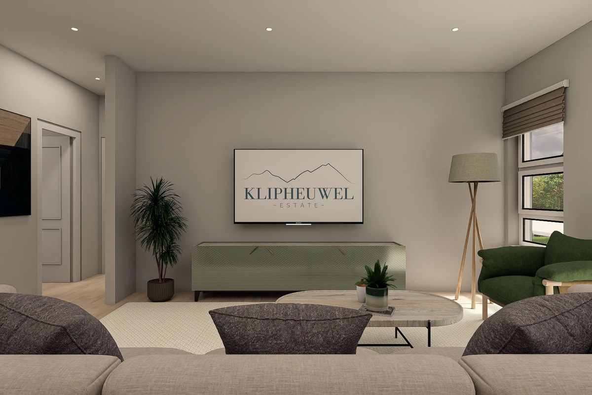 A modern, well-lit living room featuring neutral walls, recessed downlighting, and window blinds, creating a comfortable and contemporary living space.