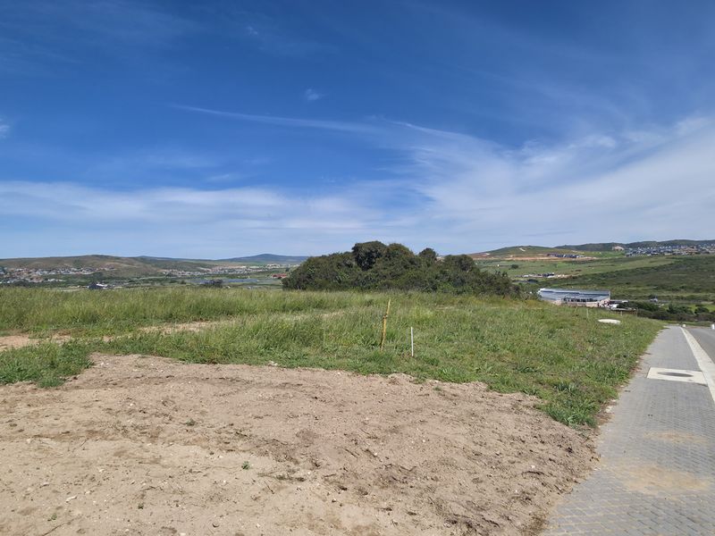A vacant residential plot featuring a gentle slope, adjacent to a paved road and sidewalk, offering expansive views of the surrounding landscape.