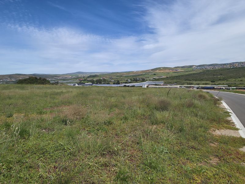 A view of a vacant residential plot adjacent to a paved road, featuring natural vegetation and surrounding landscape views.
