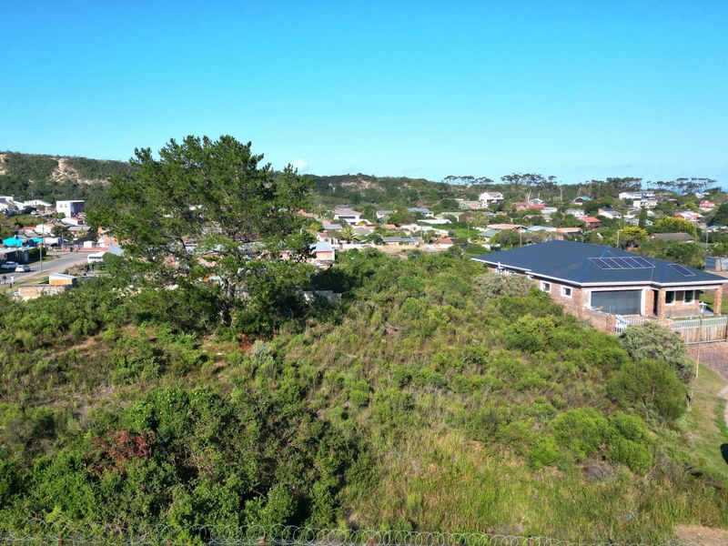 An aerial view of a vacant residential plot featuring natural vegetation, adjacent to an existing residential property in a suburban neighborhood.