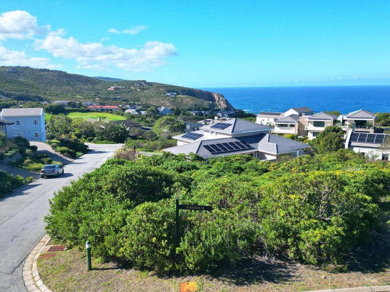An aerial view of a coastal residential estate featuring paved roads, established vegetation, and scenic ocean views.