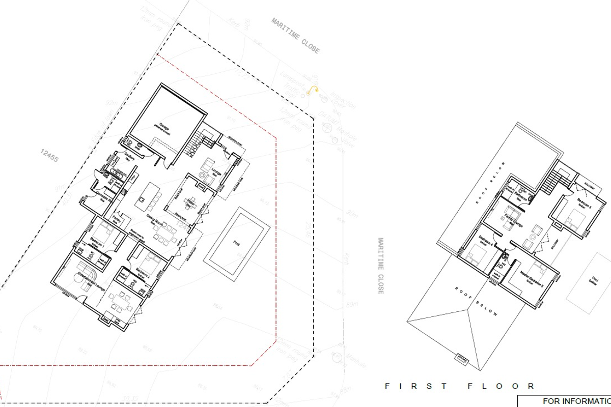 Architectural floor plan showing the layout of the ground and first floor levels for the proposed residential property.