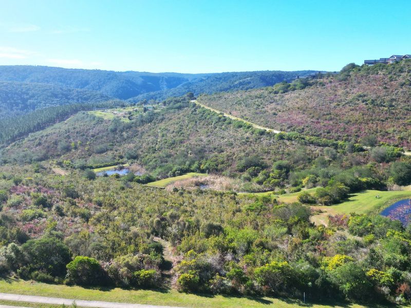 An aerial view of a large, undeveloped residential land parcel featuring natural vegetation, rolling hills, and small water bodies.