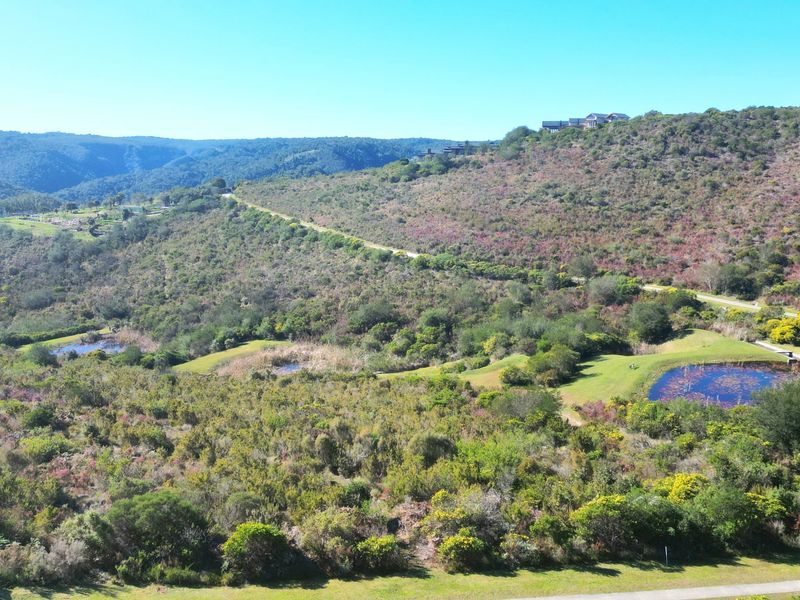 An aerial view of the expansive residential land, showcasing natural vegetation, rolling hills, and small water features within the landscape.