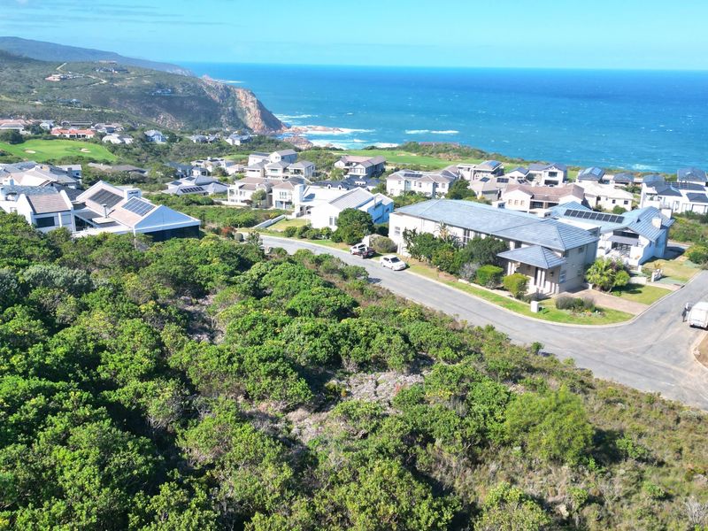 An aerial view of a coastal residential estate featuring established homes, paved roads, and surrounding natural vegetation overlooking the ocean.