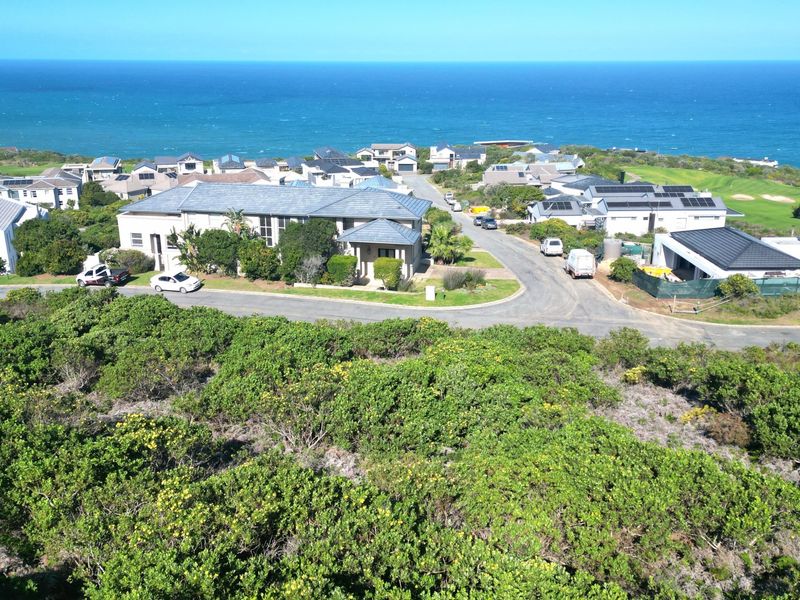 An aerial view of a coastal residential estate featuring established homes, paved streets, and surrounding natural vegetation overlooking the ocean.