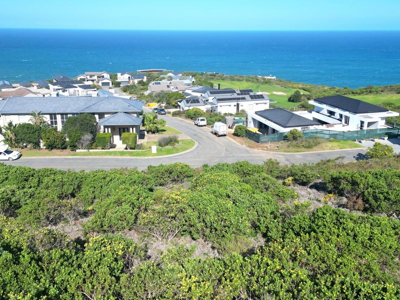 An aerial view of a coastal residential estate featuring established homes, paved roads, and direct proximity to the ocean.