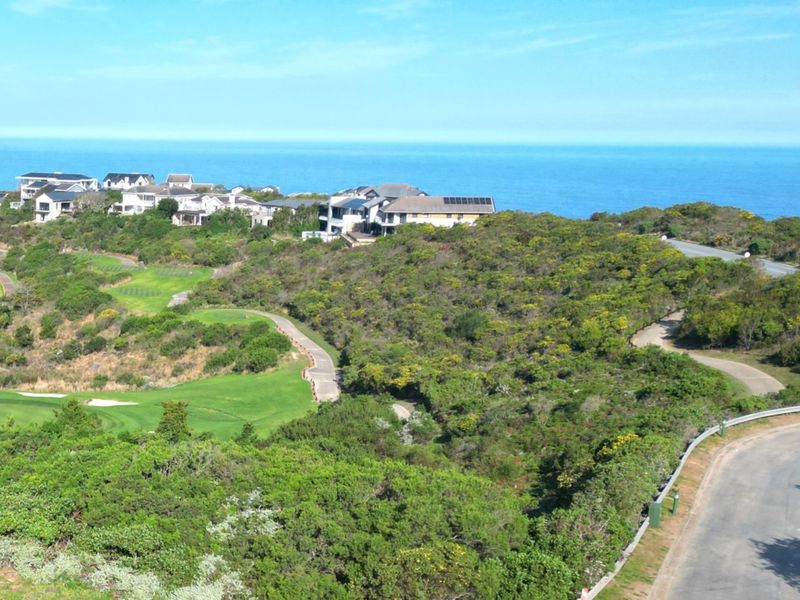 An aerial view of a coastal residential estate featuring a golf course, native vegetation, and paved access roads overlooking the ocean.