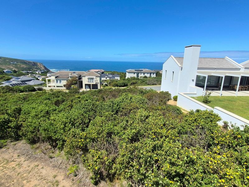 An elevated view overlooking a coastal residential estate with ocean vistas and surrounding landscaped greenery.