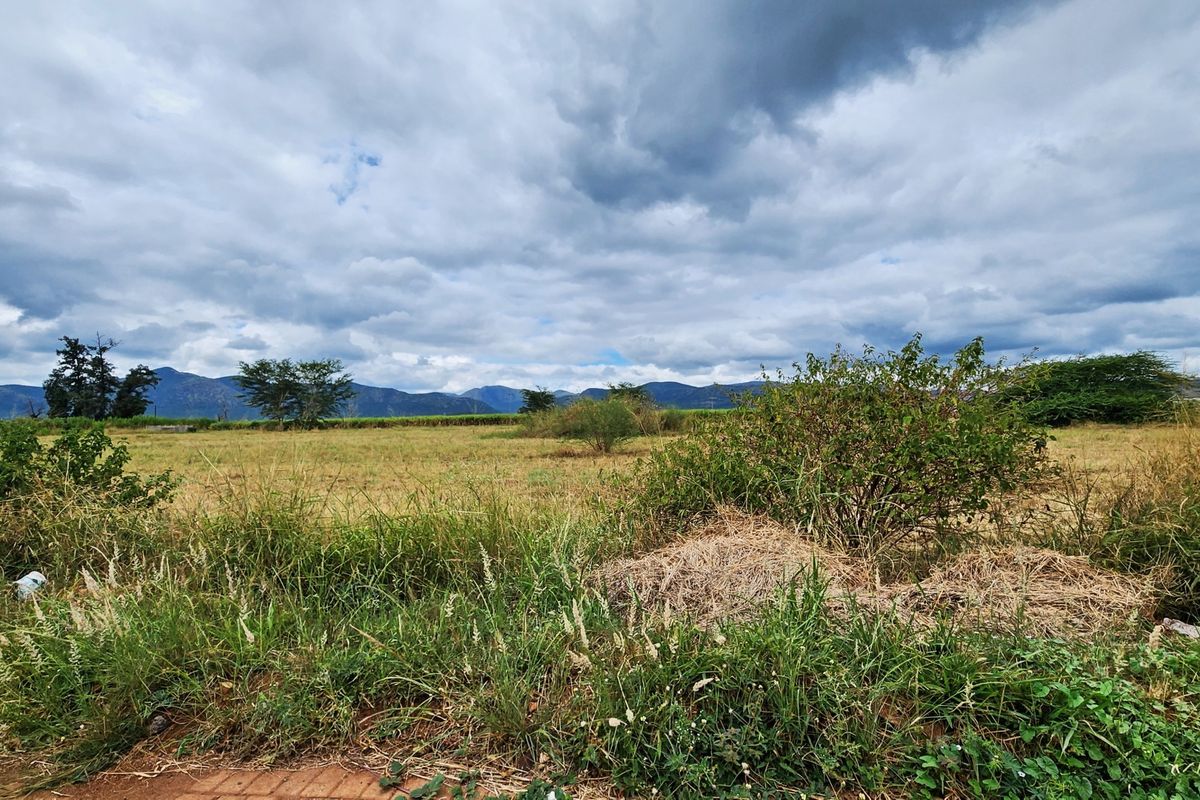 A wide-angle view of open, undeveloped commercial land featuring natural vegetation and scenic mountain vistas in the background.