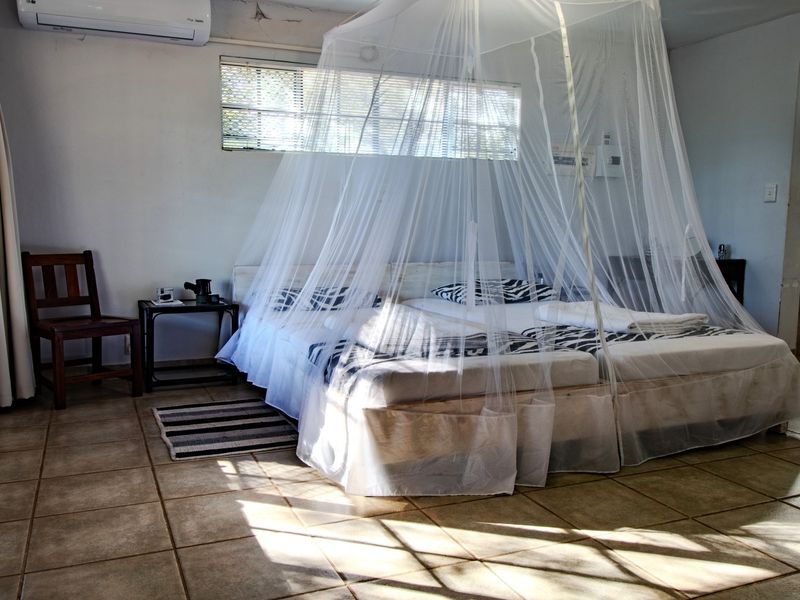 Spacious bedroom featuring tiled flooring, a split-system air conditioner, and direct access to an en-suite bathroom.