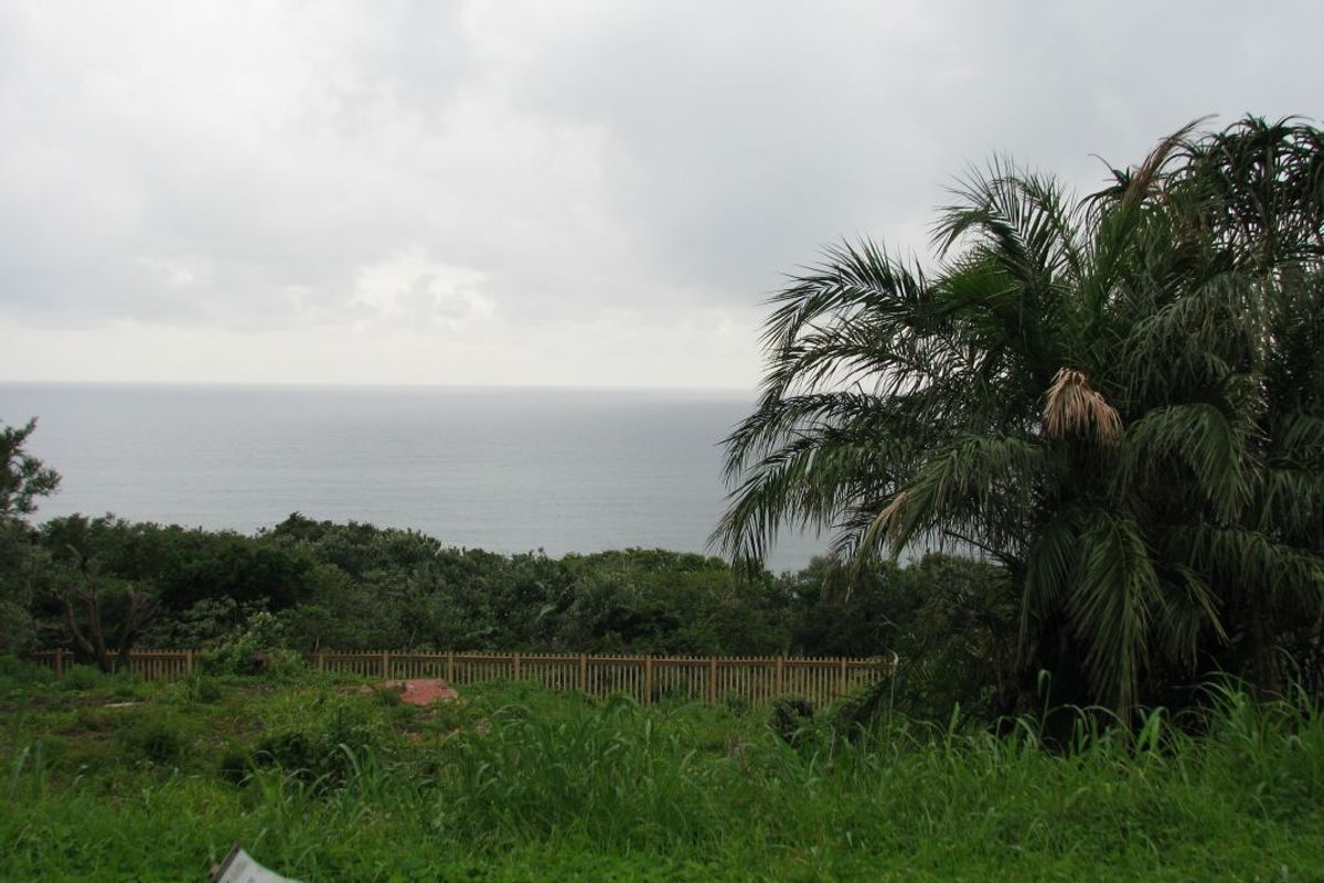 A scenic view of the ocean from the property, featuring natural vegetation and perimeter fencing.