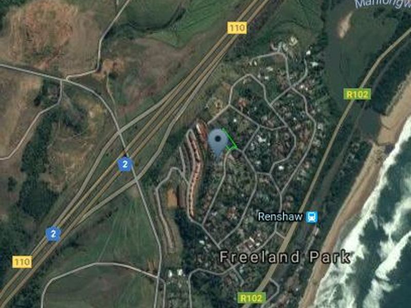 An aerial satellite view showing the location of the residential land parcel within the Freeland Park area near the coast.