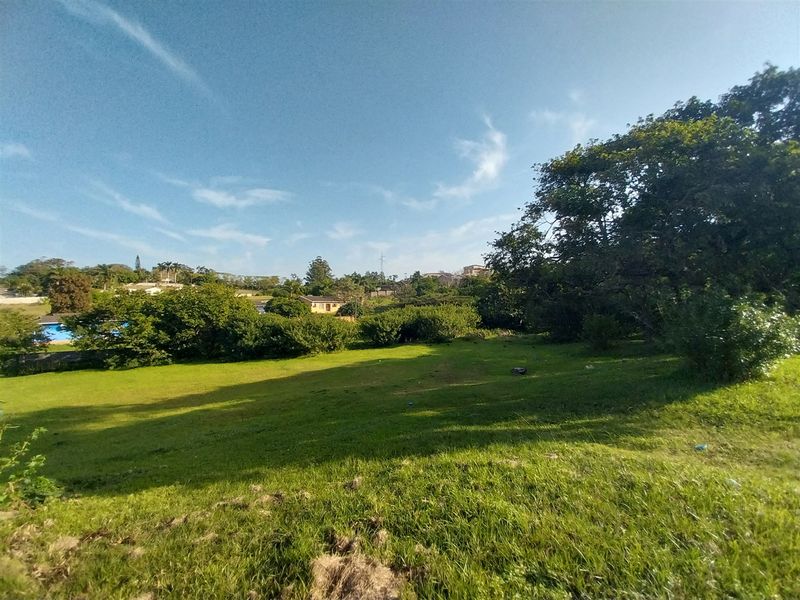 A spacious, gently sloping residential plot featuring established trees and a well-maintained grass lawn in a quiet neighborhood setting.