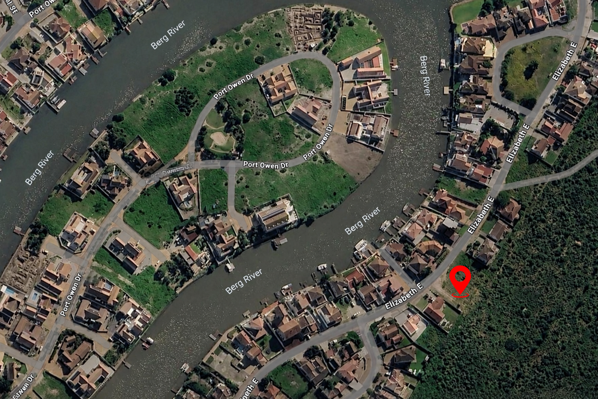 Aerial view of a residential vacant land plot situated near the Berg River, offering potential for development in a established neighbourhood.