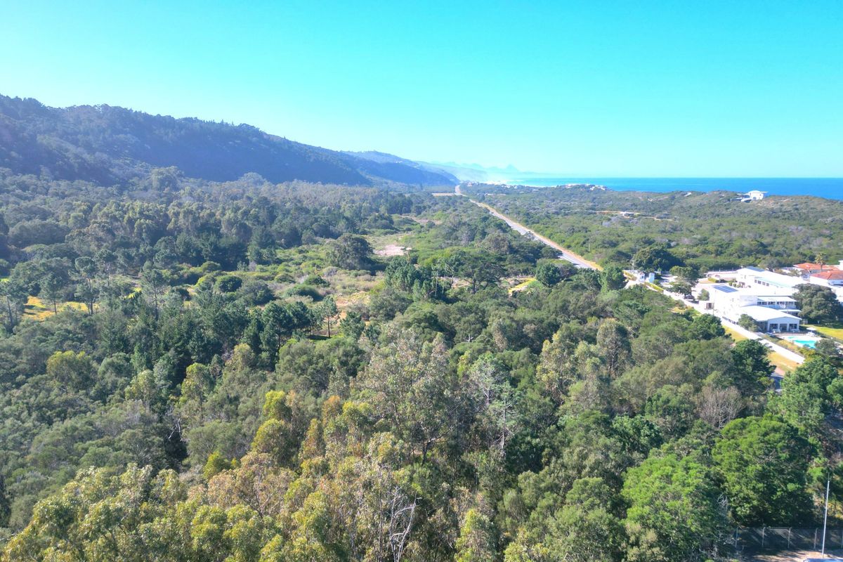 An aerial view of the vacant residential land, showcasing the surrounding coastal landscape, dense vegetation, and proximity to the coastline.