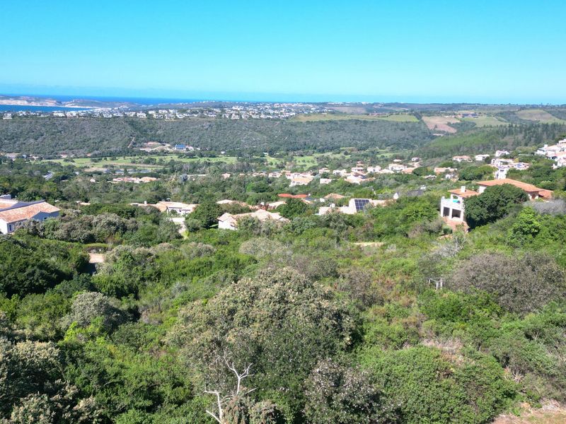 An elevated aerial view showcasing the surrounding coastal landscape, natural vegetation, and established residential neighborhood.