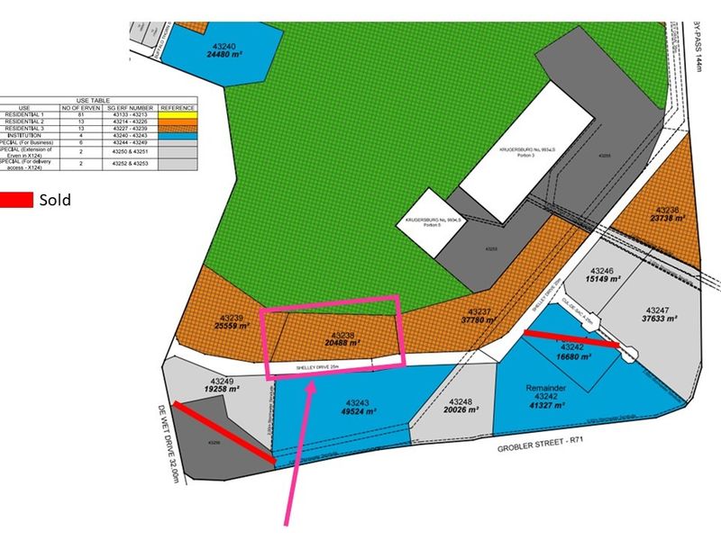 A site layout plan showing the commercial land parcel and surrounding erven with street access points.