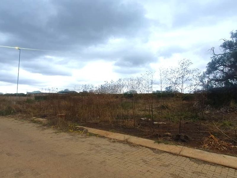 A view of a vacant commercial plot featuring paved road access, concrete curbing, and established street lighting.