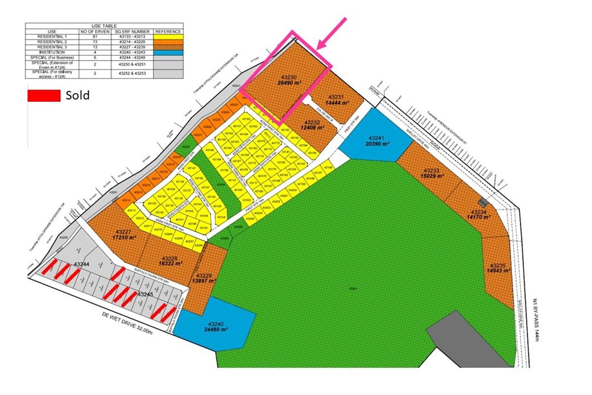 A detailed site layout plan for the residential development, highlighting specific erf boundaries and land allocation.