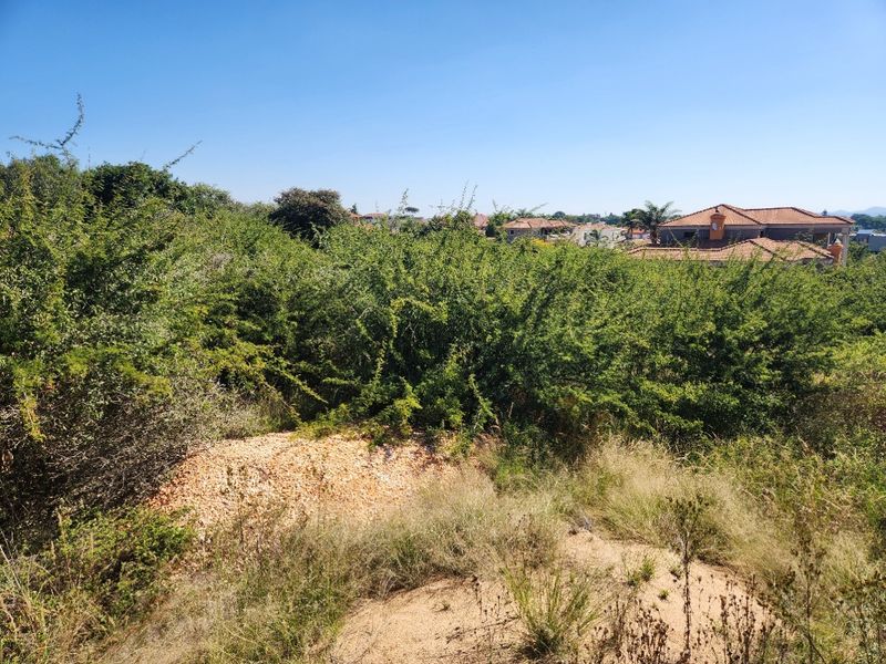 A view of an undeveloped residential plot featuring dense native vegetation and natural terrain, situated within a established residential neighborhood.