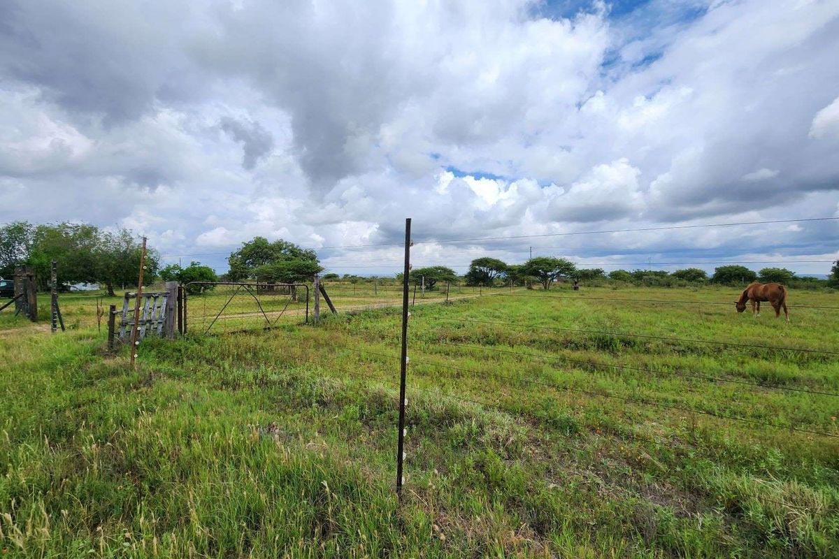 Expansive open grazing land featuring wire perimeter fencing and a metal farm gate entrance.