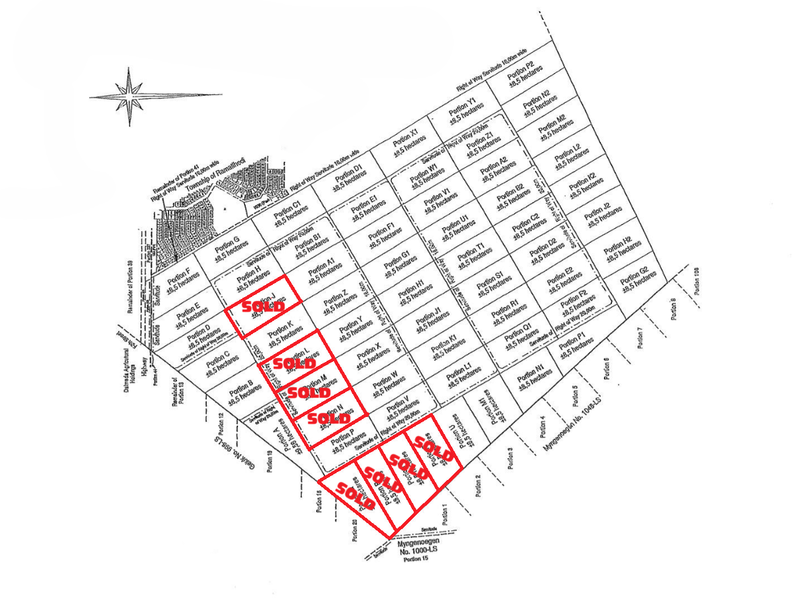 A site layout plan showing multiple residential land portions with several plots marked as sold.