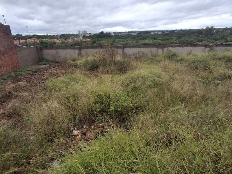 A vacant residential plot featuring a perimeter brick boundary wall and overgrown natural vegetation, offering a clear space for future development.