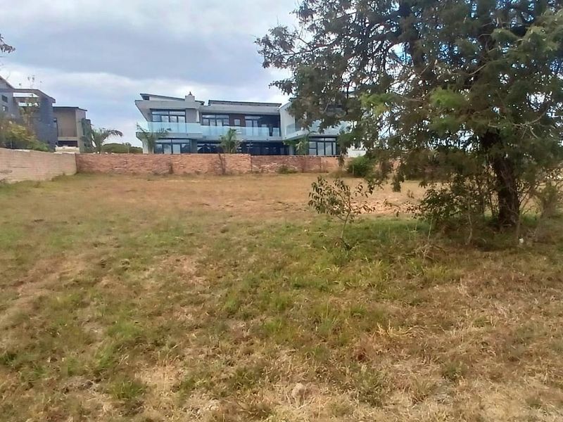 A view of a vacant residential plot featuring a boundary wall and mature tree, with neighboring modern homes visible in the background.