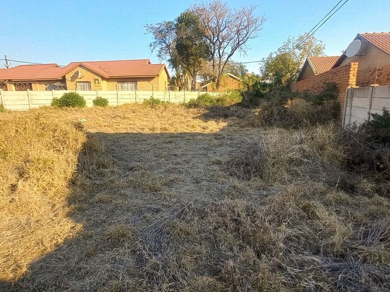 A vacant residential plot enclosed by precast concrete boundary walls with razor wire, featuring overgrown grass and vegetation.